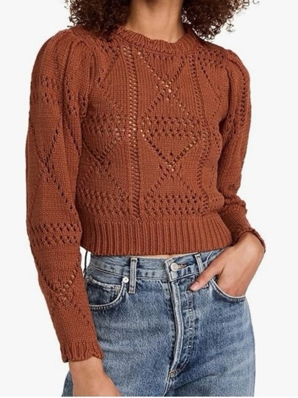 Mink Pink Cara Crochet Jumper Sweater in Ginger, NWT